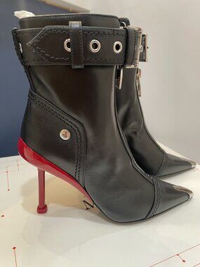 Alexander McQueen Slash Biker Ankle Boots Red Sculpted Heel EU36 NEW w/box